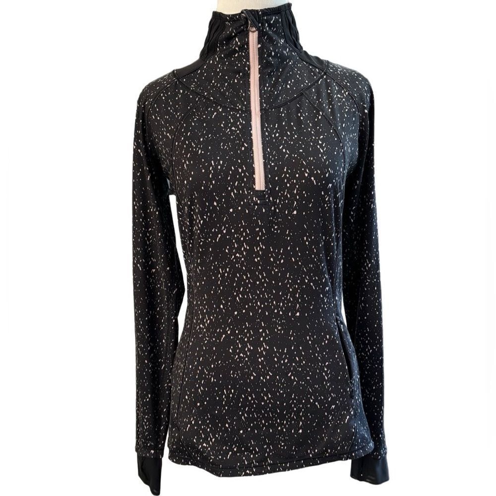 Lululemon Go The Distance 1/2 Zip Top Black Speckled Thumbholes Mesh Back Size 4
